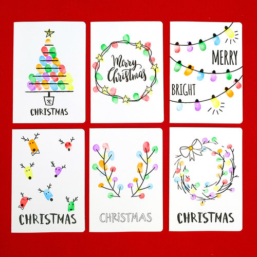 diy手指画儿童亲子印泥圣诞贺卡