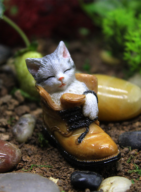 趣味可爱风靴子小猫场景外贸摆件