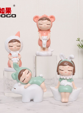 月夜童话摆件小船白熊冰淇淋汽车载人物桌面树脂蛋糕烘焙装饰品