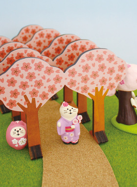 日式樱花树卡通可爱动物