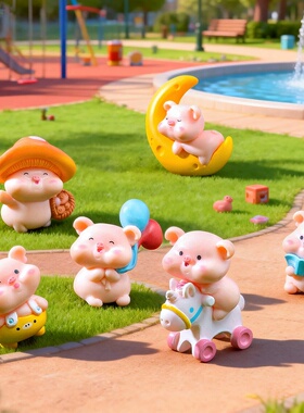 创意可爱小猪呆呆公仔微景观diy装饰品盲袋配件桌面汽车载小摆件