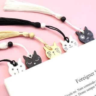 创意可爱卡通文字猫咪书签流苏木质书签学生奖品萌猫图案黑猫白猫