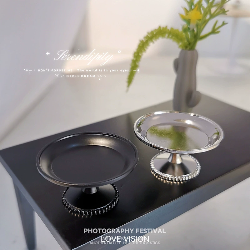 1:6微缩蛋糕点心托盘娃娃屋配件迷你金属水果盘小食DIY盘托盘模型