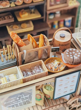 Dollhouse娃娃屋面包筐木框收纳盒置物篮子模型配件微缩场景道具