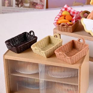 娃娃屋迷你收纳篮面包筐微缩场景道具模型diy食玩篮子编织面包篮