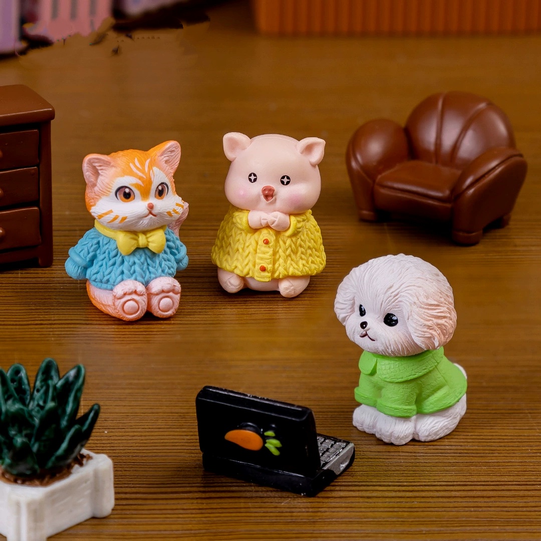 微景观创意可爱萌小猪小狗小猫动物公仔娃屋装饰品配件桌面小摆件