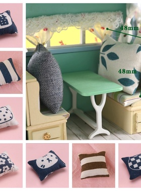 dollhouse微缩日式抱枕迷你模型bjd娃娃屋生活场景枕头猫咪条纹