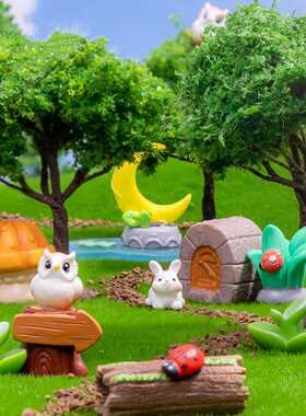 微景观魔法森林猫头鹰树牌园艺造景装饰品配件房子小草迷你小摆件