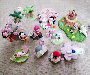 日式樱花树凳桌子树桩zakka手办底座草坪花朵月亮背景池塘栅摆件