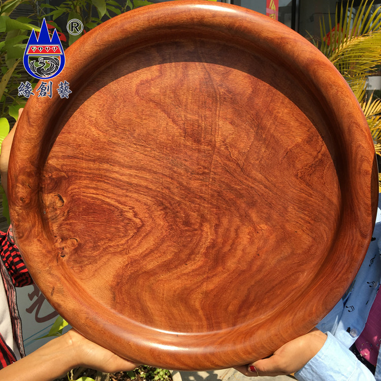红木超大特价45CM果盘实木质盘子一物一图缅甸花梨整木料瑕疵茶盘