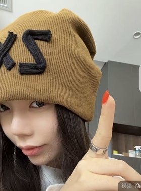 时尚字母冬春堆堆帽大头围布艺针织显脸小帽子女美式包头帽