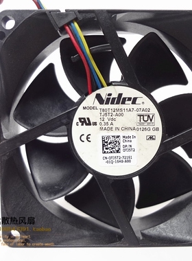 Nidec T80T12MS11A7 8025 12V 0.35A PWM调速CPU机箱静音散热风扇