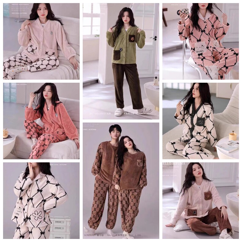 斯服玛特价冬季男女睡衣时尚情侣法兰绒加厚保暖珊瑚绒家居服套装