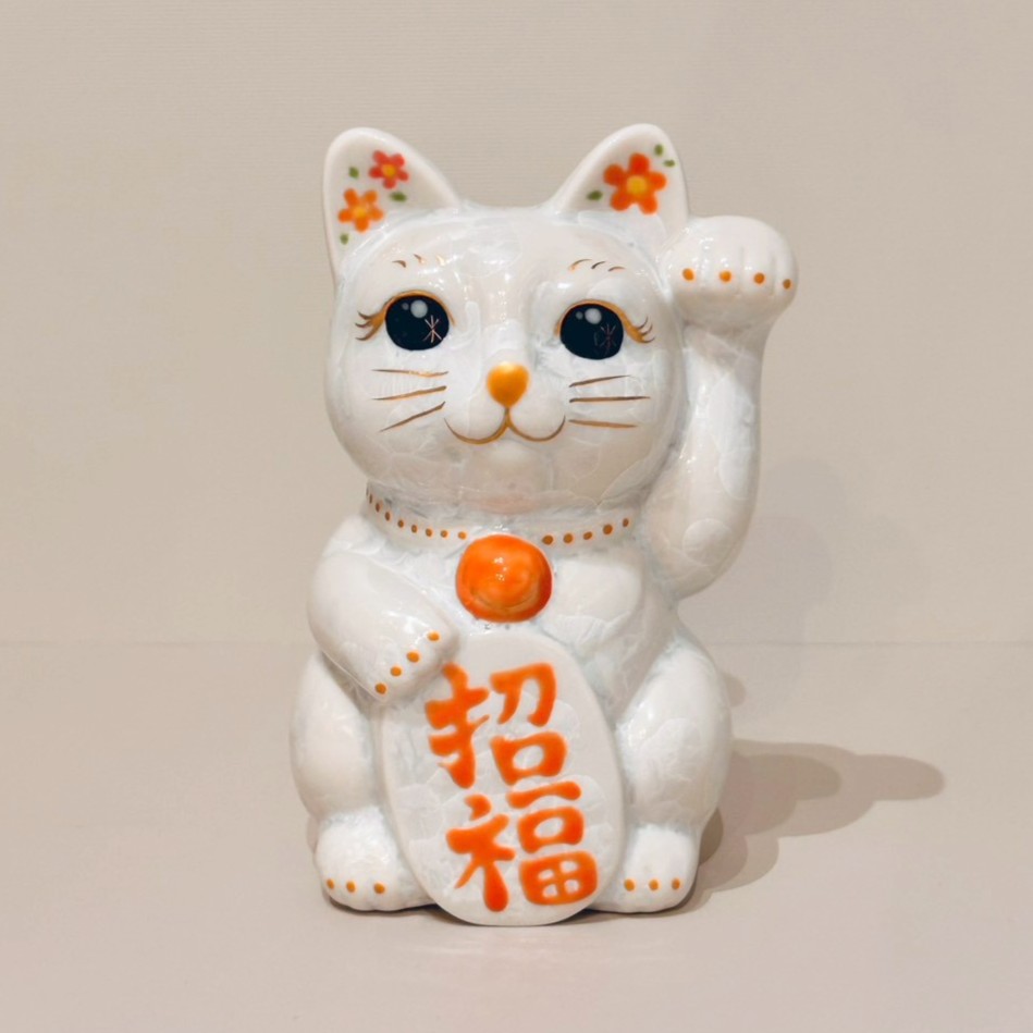 日本制京烧花结晶招财猫清水烧招福猫开业送礼摆件收藏