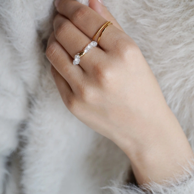 【现货】日本制temtem 12K包金14K包金淡水珍珠i戒指简约文青饰品