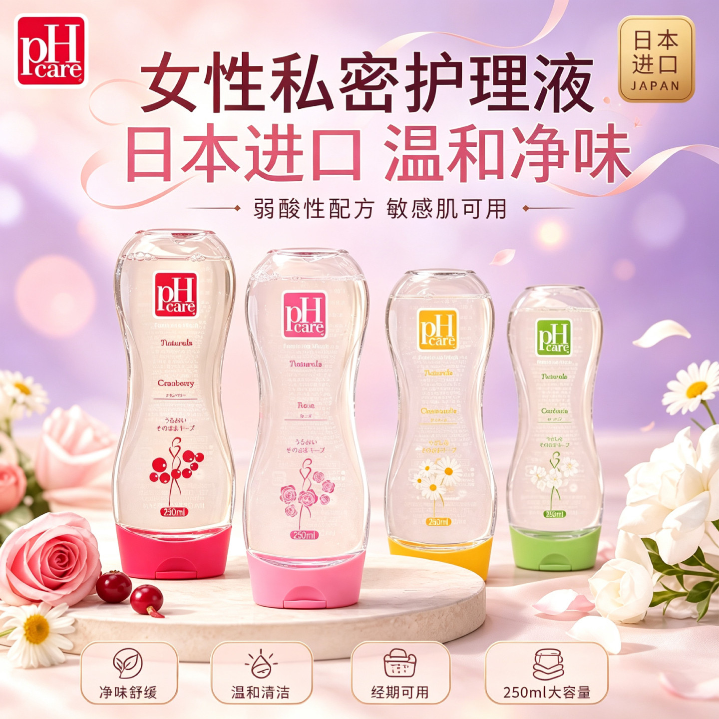 日本PH JAPAN女性私处护理洗液温和清洁去除味经期孕妇可用250ml