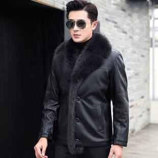海宁男士皮衣皮草绵羊皮真皮皮毛一体貉子毛领男装加厚翻领皮夹克