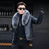 外套短款 冬季 海宁狐狸毛领皮毛一体男羊羔毛内胆修身 真皮皮衣夹克