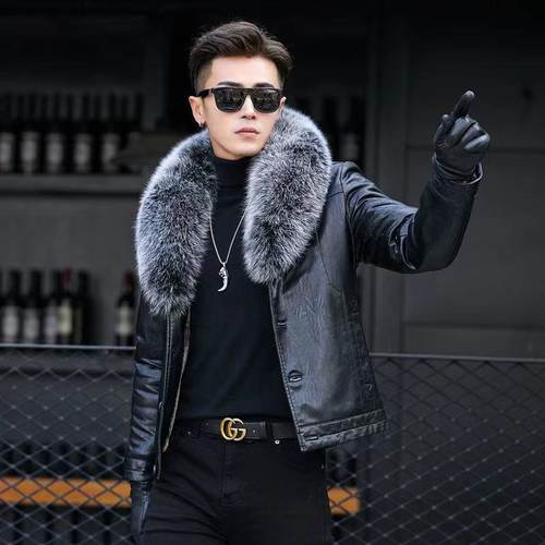 皮毛一体狐狸毛领皮草真皮皮衣