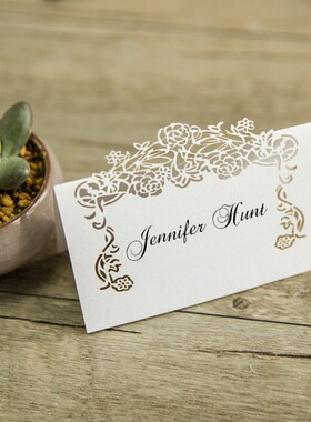 玫瑰花镂空席位卡嘉宾名字卡 婚礼派对个性签到台精美桌牌20张