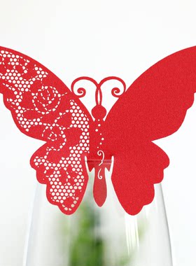 欧式蕾丝玫瑰花3D立体蝴蝶墙贴加字红酒杯卡漂亮氛围布置桌卡