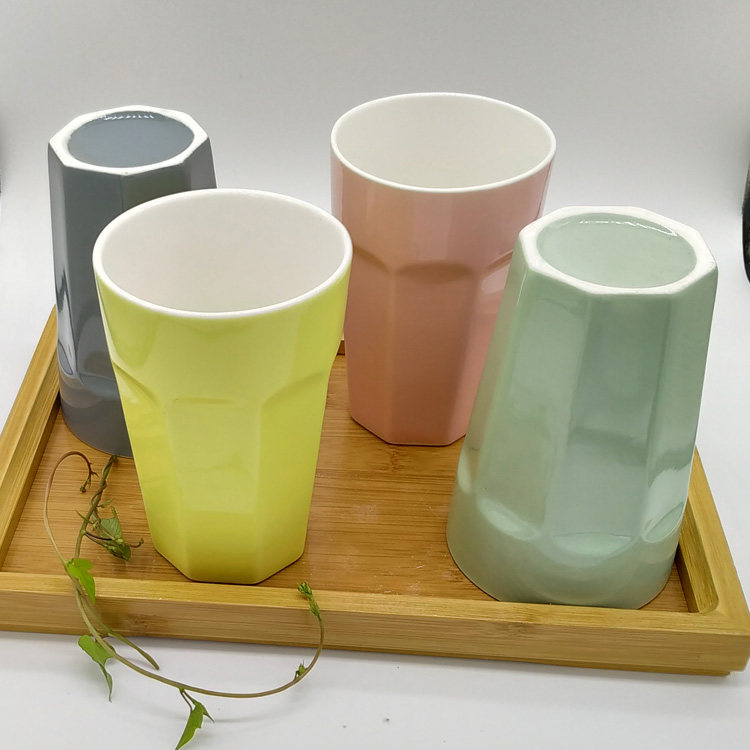 微瑕菱形无把杯糖果色陶瓷杯子四个套装刷牙漱口家用马克杯酒店杯