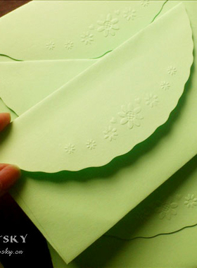 SAN 唯美素雅压花边糖果色彩色信封5张小清新绿仪式感信纸情书