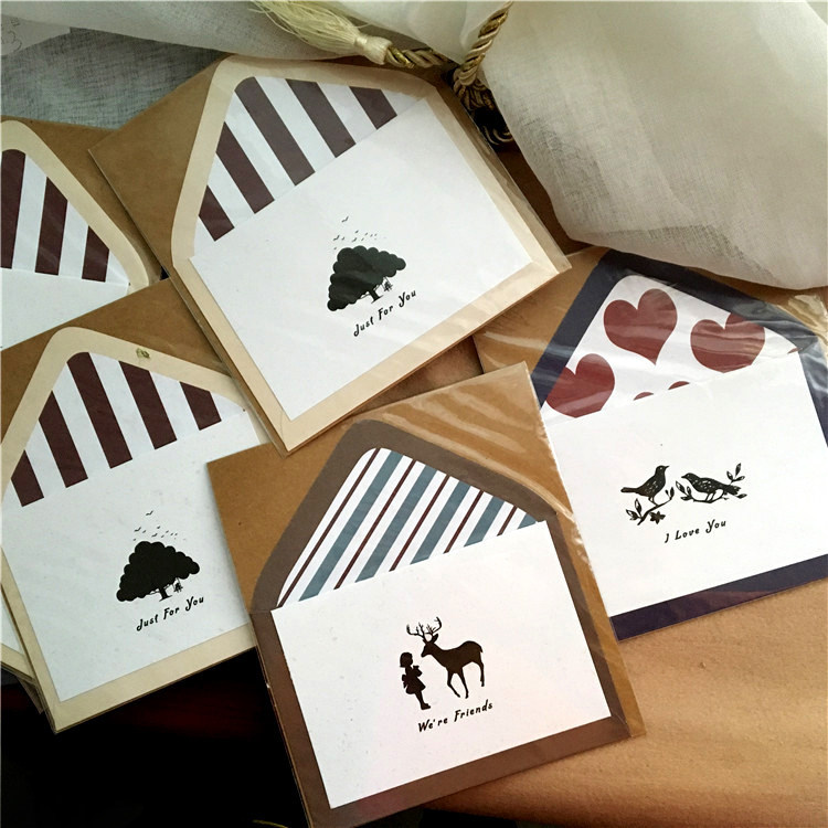 私级文艺 韩国牛皮纸信封卡通黑白贺卡/卡片 3款 鸟/树/女孩与鹿,文具电教/文化用品/商务用品,贺卡/明信片,淘宝优惠券,粉丝福利购,淘宝优惠卷