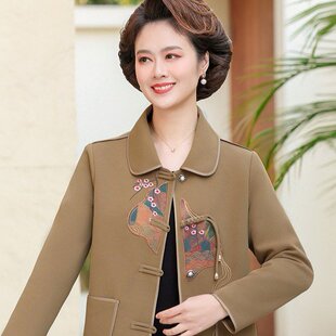 新款中年妈妈春秋国风外套新中式刺绣上衣中老年女装洋气衣服女
