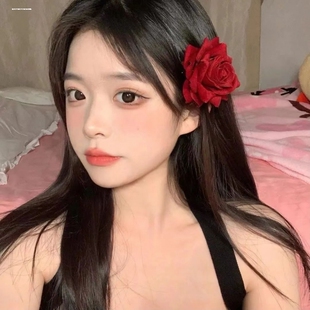 时尚美少女红色玫瑰花朵头花异域风情发饰辣妹发夹森系海边头饰品