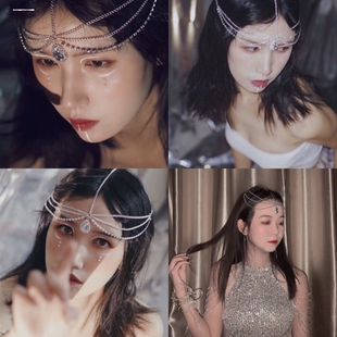 儿童皇冠头饰额头链水钻眉心坠跳舞公主链成人额饰王冠新娘头饰品