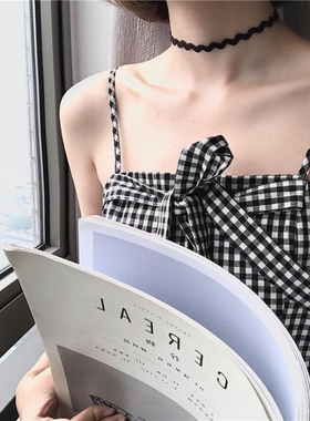 ins嘻哈链条无吊坠项链2022年新款女轻奢小众黑色锁骨链颈链配饰