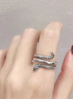 蛇形戒指女时尚个性不掉色戒蛇骨开口蛇头