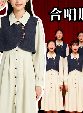 正式场合连衣裙马甲套装两件装学院风配大衣马甲杏色裙子独特漂亮