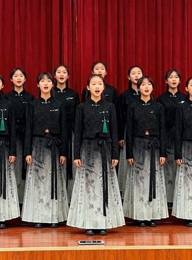 新中式套装女国风改良汉服盘扣上衣马面裙两件套学生古典舞蹈朗诵