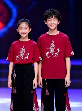 中国红喜庆男女学生装秋季班服运动会诗歌朗诵红歌合唱舞台演出服