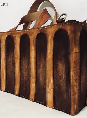 【希腊Greece】中国设计师 Fu.DuJuan 棕色手提包 斜跨单肩包男士