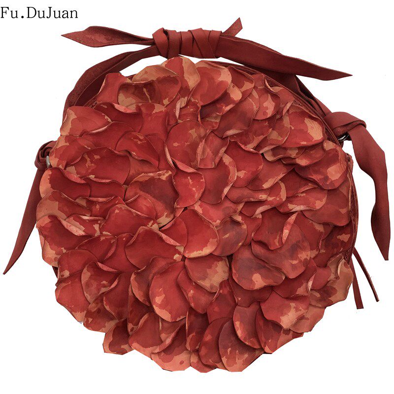 惊艳~红玫瑰Red Roses高端奢华重工 斜跨包 红色 圆花瓣 手提女包