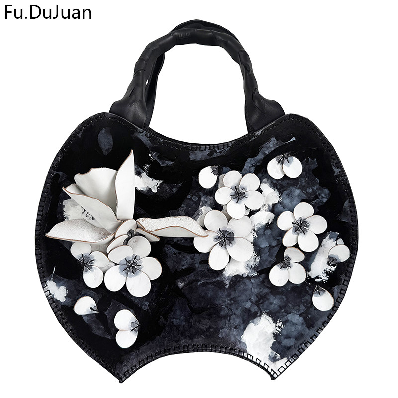 Fu.DuJuan 原创设计师【傲骨寒梅】植鞣革 水墨画 高雅手提斜跨包