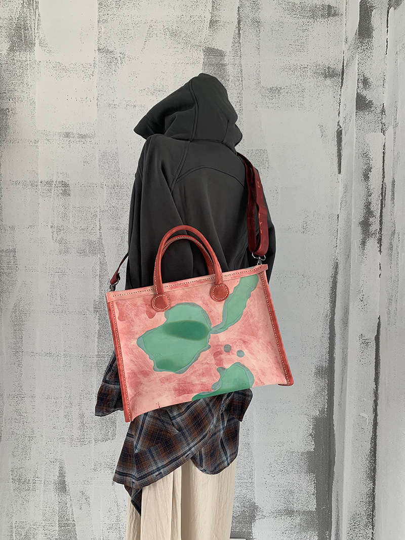 Fu.DuJuan 设计师包 牡丹粉 通勤包 托特包 手提包 牛皮 斜挎包