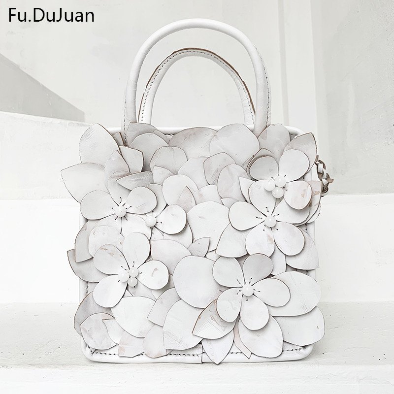 Fu.DuJuan【归朴】 花瓣包繁花 牛皮手工手提 斜挎包 白色治愈系