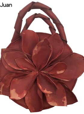 【绽放】原创设计师 小众圆包 手绘红色花瓣包 斜跨包 植鞣手提包