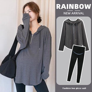套装 上衣裤 2025新款 连帽卫衣春秋款 子两件套 宽松遮肚时尚 孕妇秋装