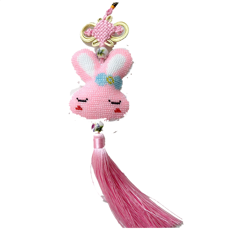 千朵印花十字绣汽车小挂件女性可爱车载后视镜挂饰吊饰粉红小兔子