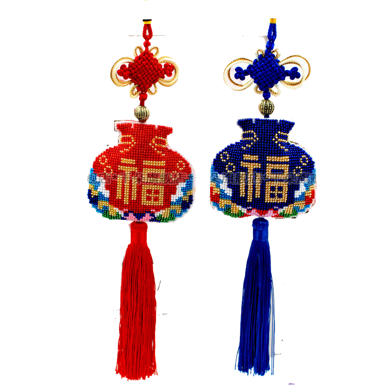 千朵新版印花全珠绣十字绣平安福汽车挂件车饰立体珠绣平安福袋