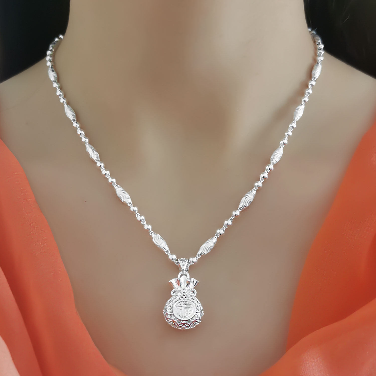 999纯银项链女福袋正品百搭简约锁骨链足银颈链银链子平安扣项链