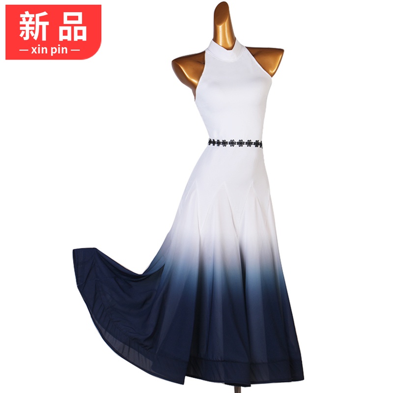 白色渐变摩登舞裙新款连衣裙华尔兹国标舞大摆裙交谊舞服包邮特价