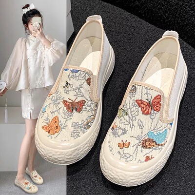 春夏款渔夫鞋软底防滑懒人鞋一脚蹬学生鞋透气舒适休闲百搭帆布鞋