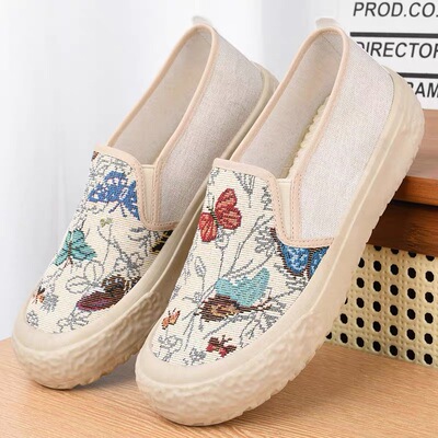 2026春季新款乐福鞋帆布女鞋懒人一脚蹬厚底渔夫鞋时尚休闲布鞋女