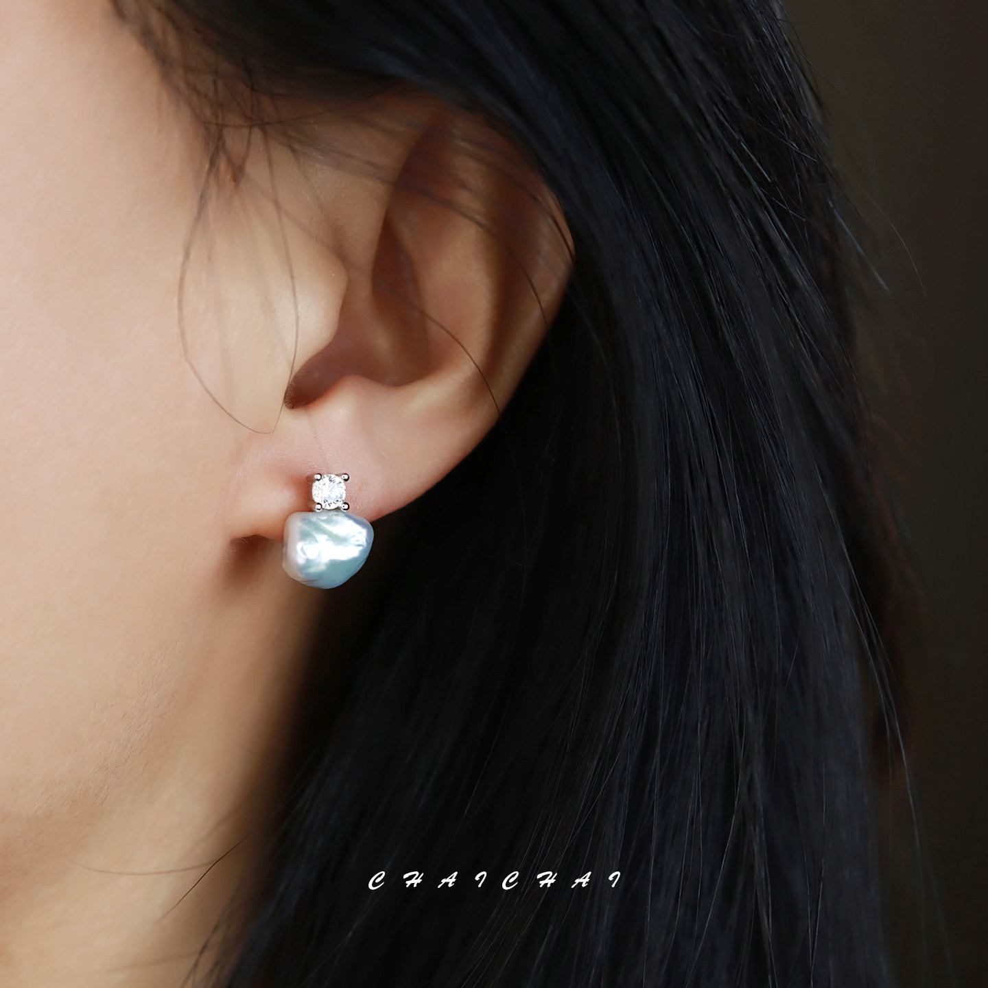 简约戴妃款异形巴洛克碎银子耳钉